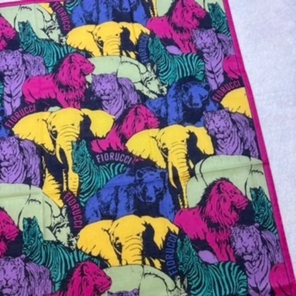 Vtg FIORUCCI Scarf Handkerchief Animal Safari Cotton Multi Color 17.5" - Picture 3 of 6